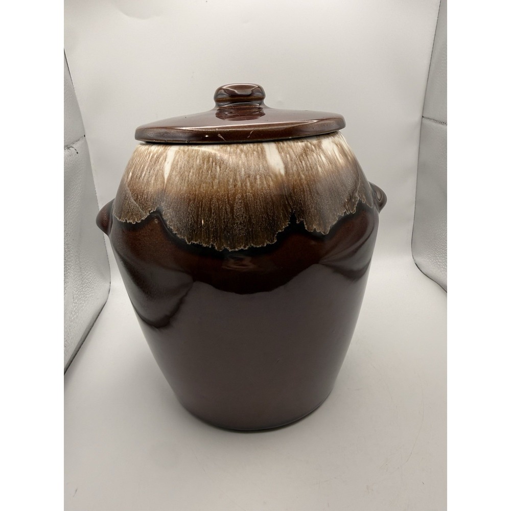 VTG McCoy Brown Drip Glaze Pottery Cookie Crock with Lid 8in Tall USA Made MCM - Picture 5 of 16